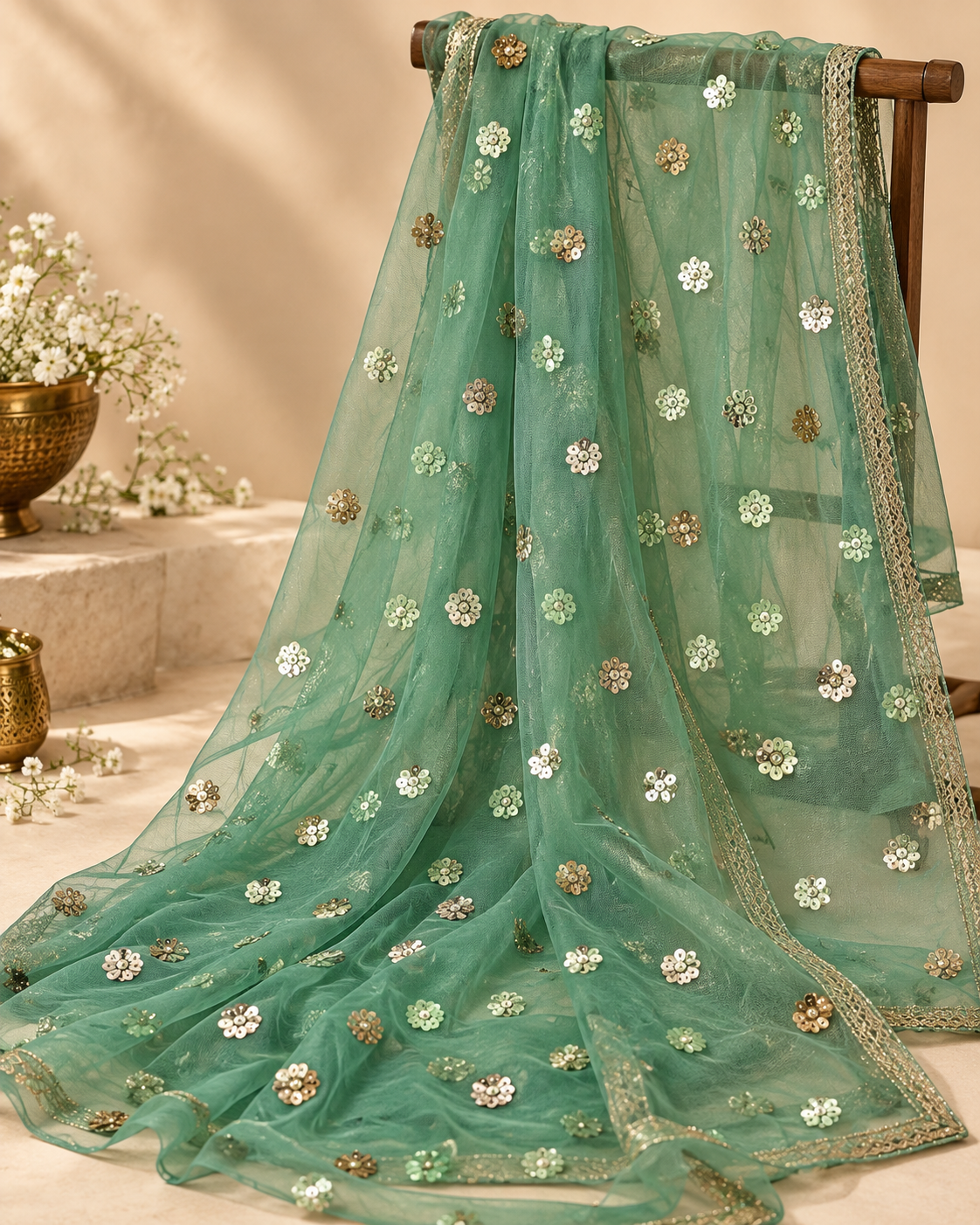 Mint ghera sharara set
