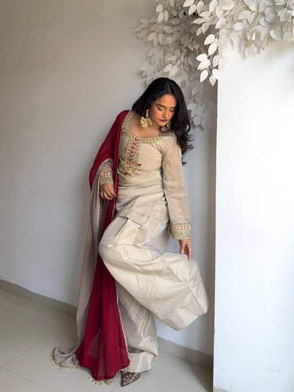 ❤️ Meher Ivory & Red Farshi Salwar Set