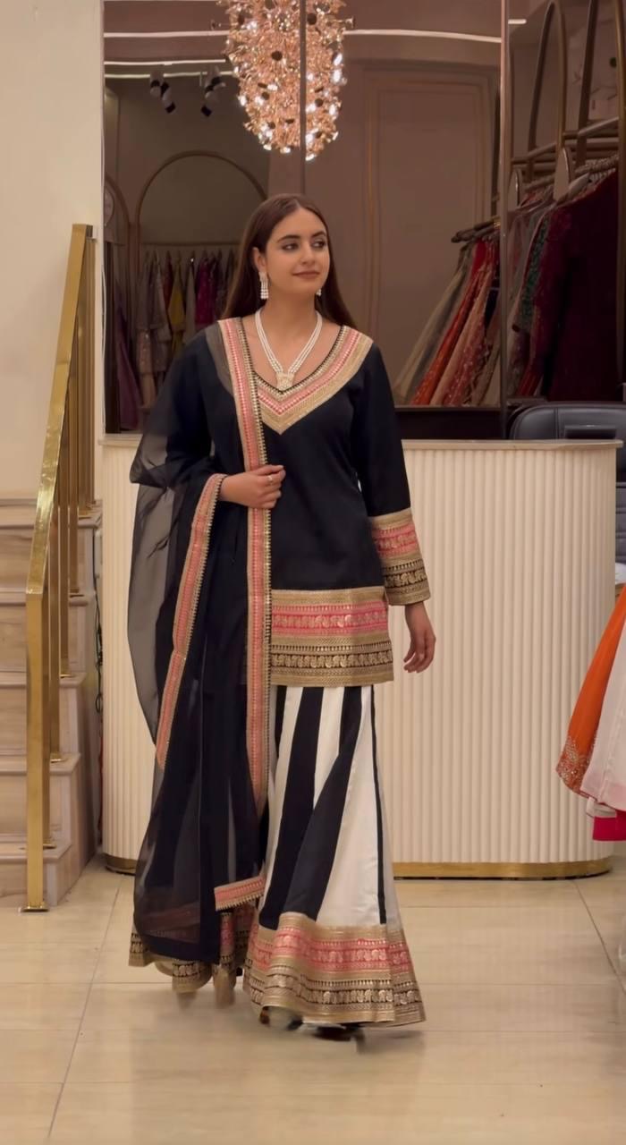 🖤 Zoya Black Embroidered Palazzo Set