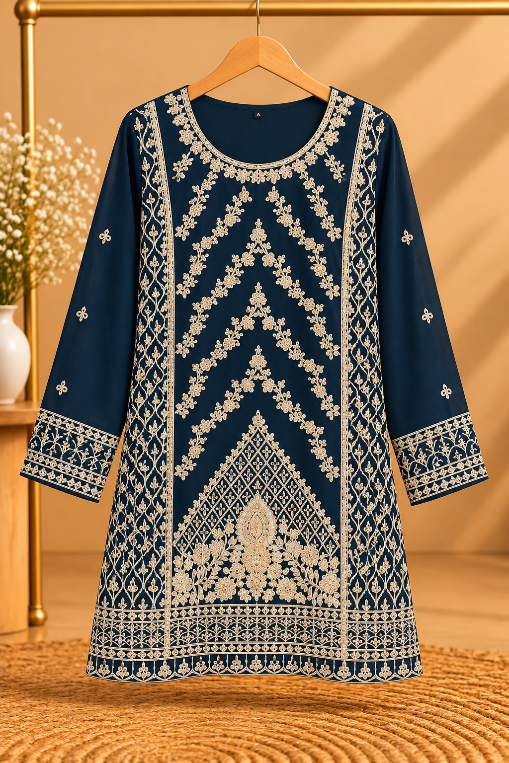 Mustard Yellow Embroidered 3-Piece Suit Set with Trouser & Dupatta