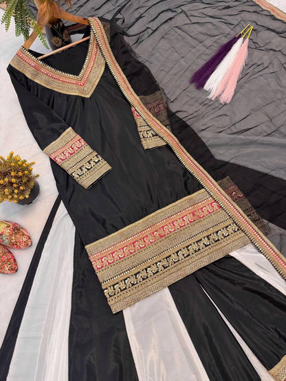 🖤 Zoya Black Embroidered Palazzo Set