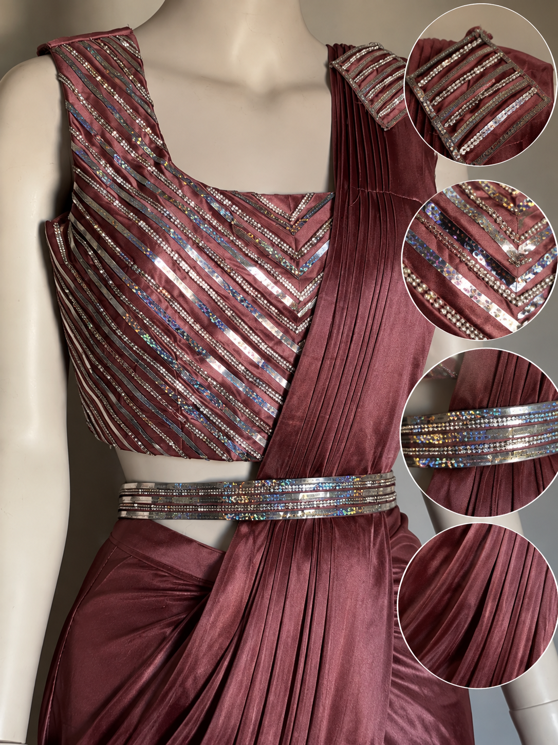 Wine Shimmer Party Wear Saree 🍷✨