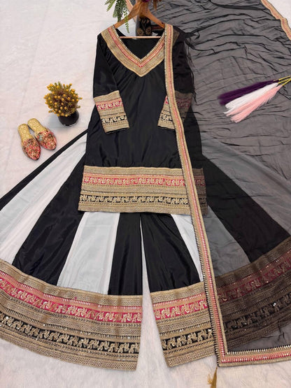 🖤 Zoya Black Embroidered Palazzo Set