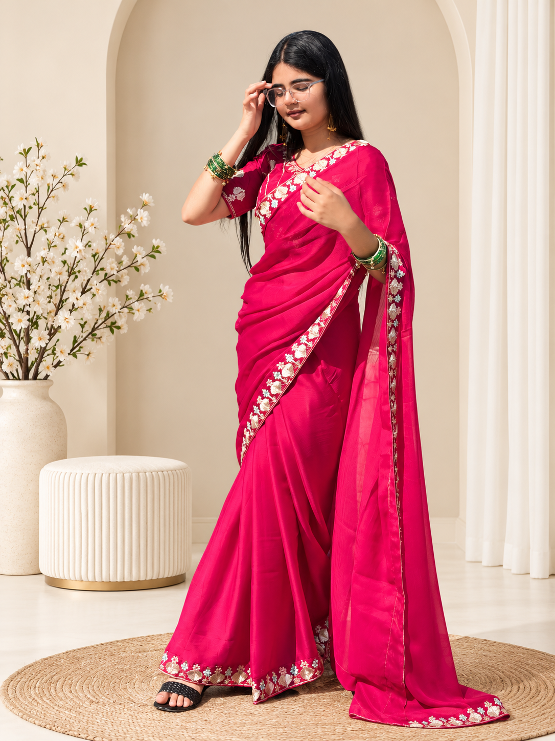 Pardesi pink saree