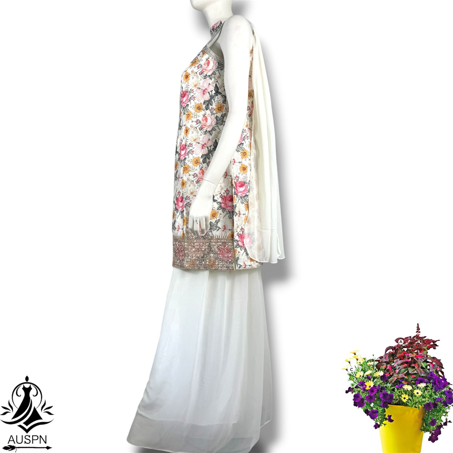 Lime Green Floral Embroidered Sharara Set with Dupatta