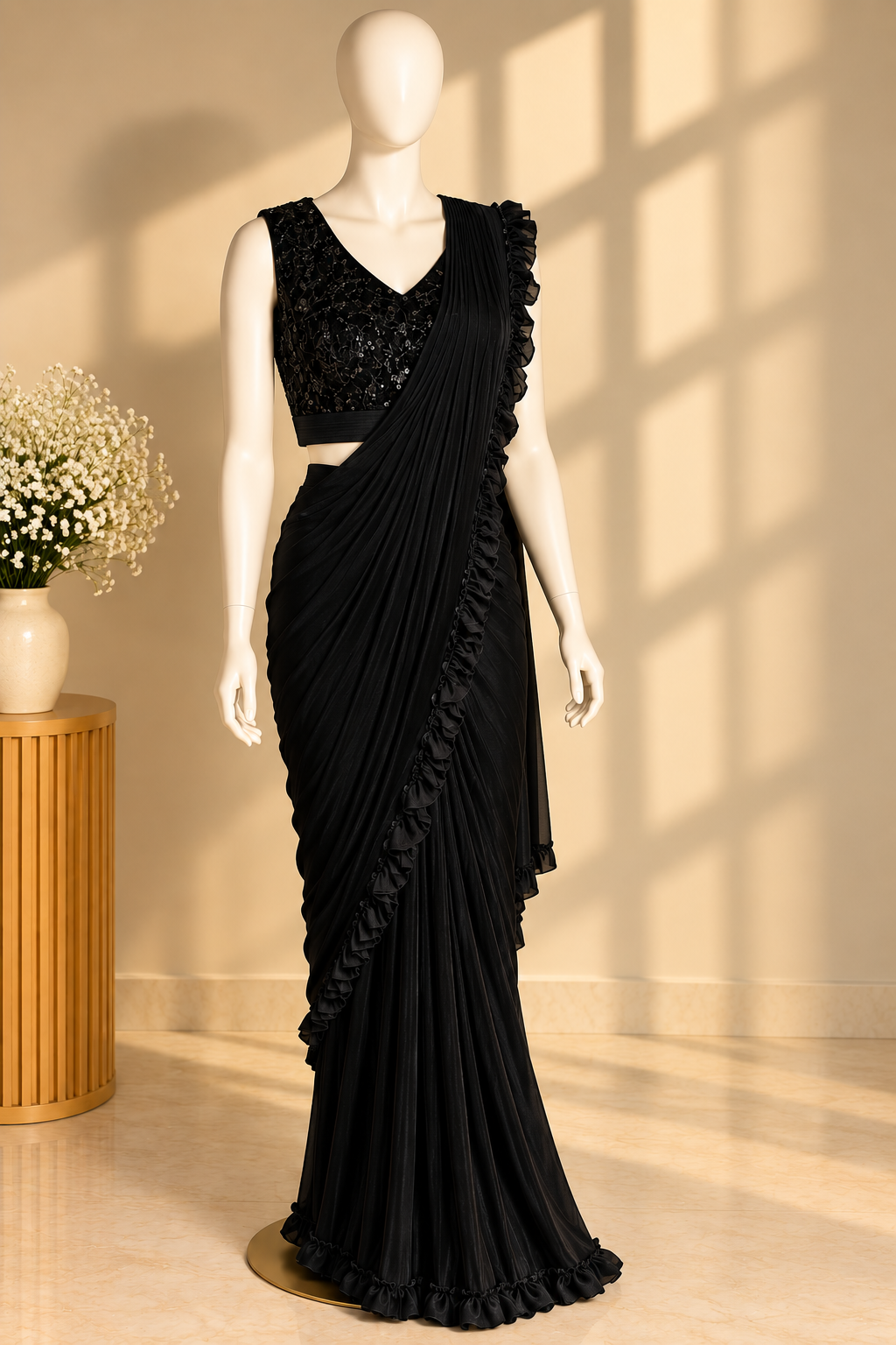 Ridhima Black Ruffle Saree 🖤✨