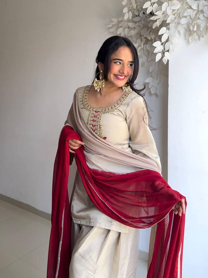 ❤️ Meher Ivory & Red Farshi Salwar Set