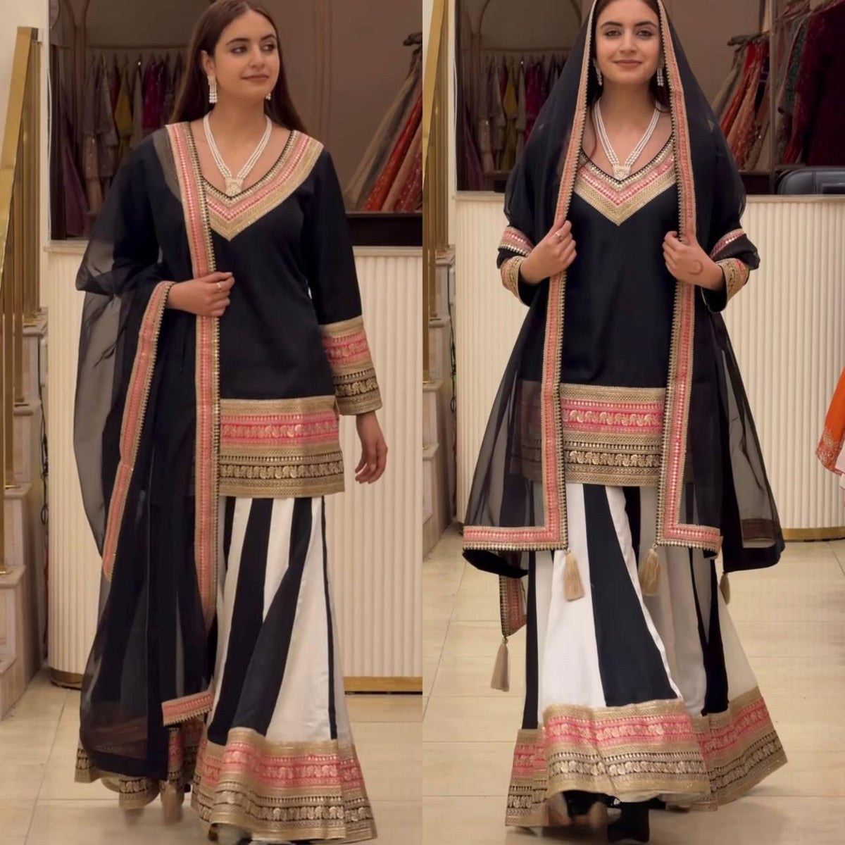 🖤 Zoya Black Embroidered Palazzo Set