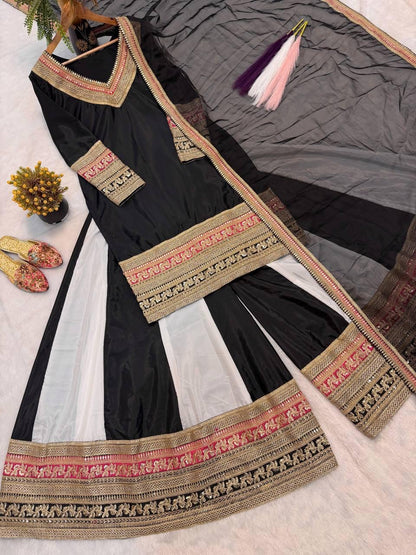 🖤 Zoya Black Embroidered Palazzo Set
