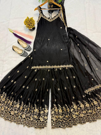 Noor Black & Gold Embroidered Sharara Set
