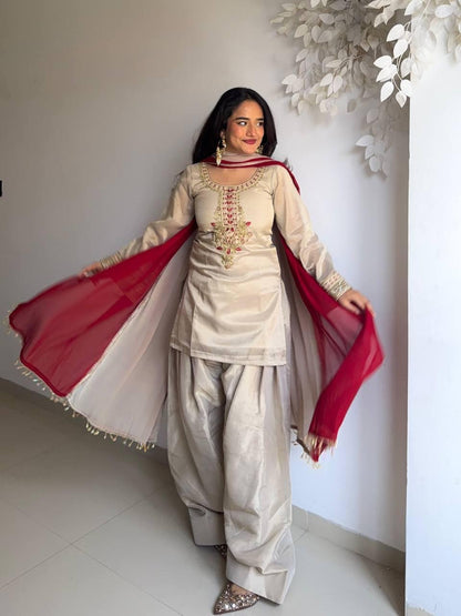 ❤️ Meher Ivory & Red Farshi Salwar Set