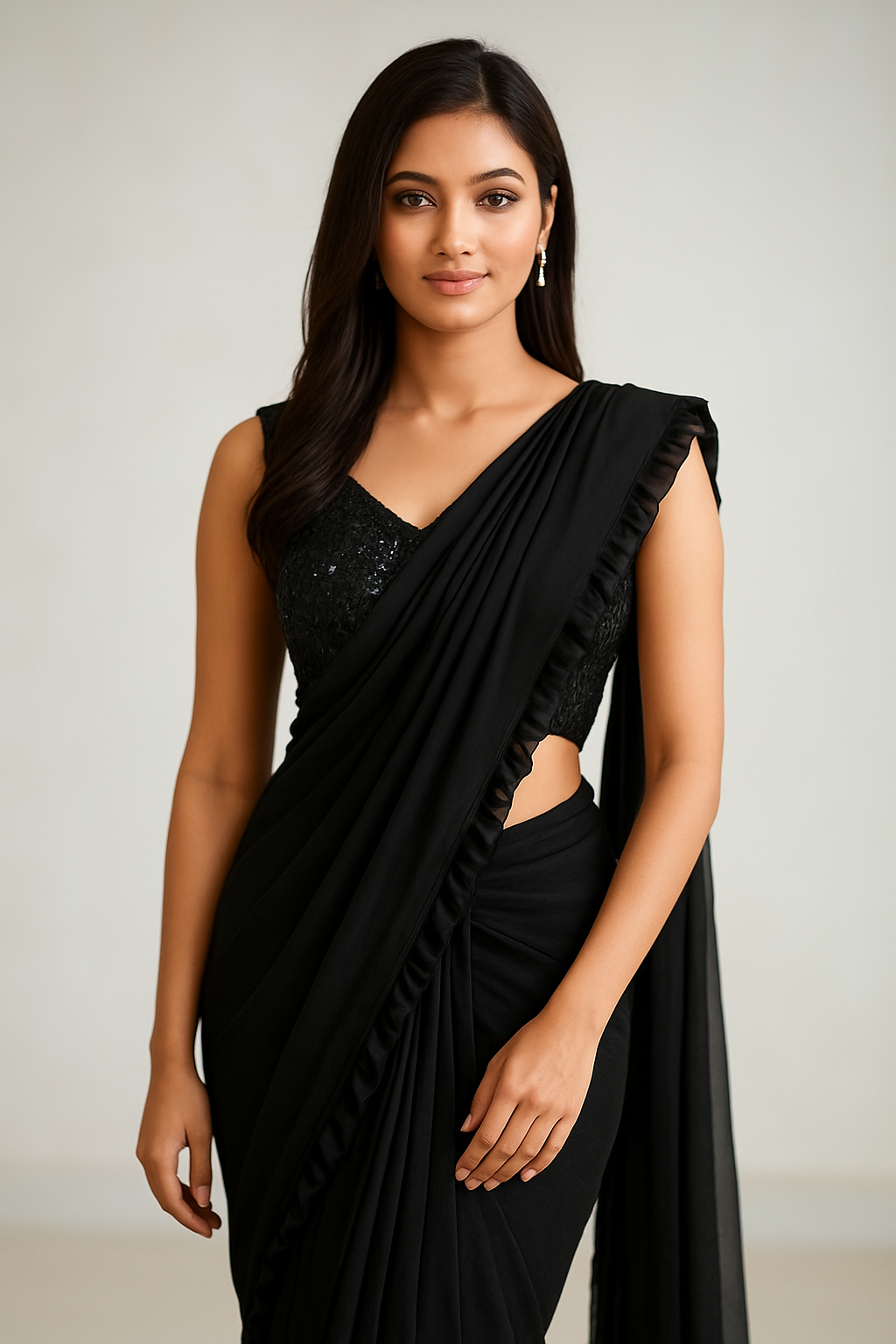 black pre-stitched Saree