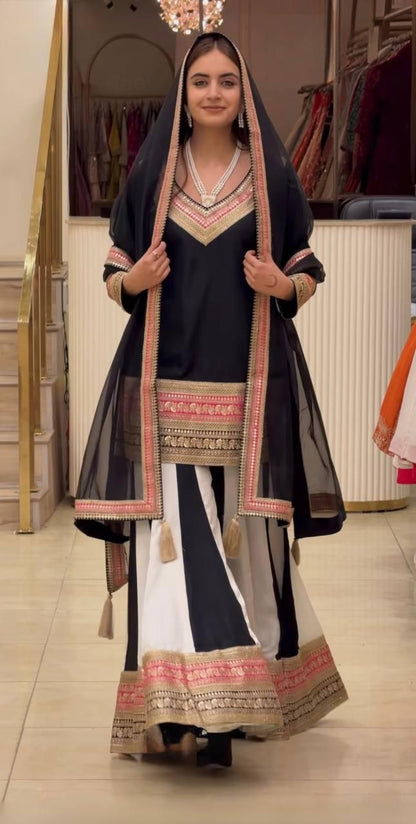 🖤 Zoya Black Embroidered Palazzo Set