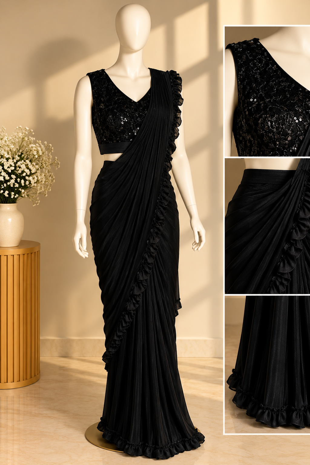 Ridhima Black Ruffle Saree 🖤✨