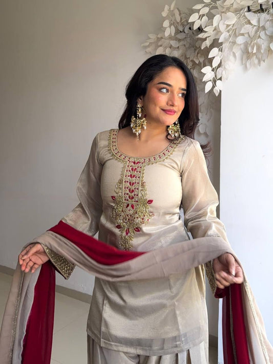 ❤️ Meher Ivory & Red Farshi Salwar Set