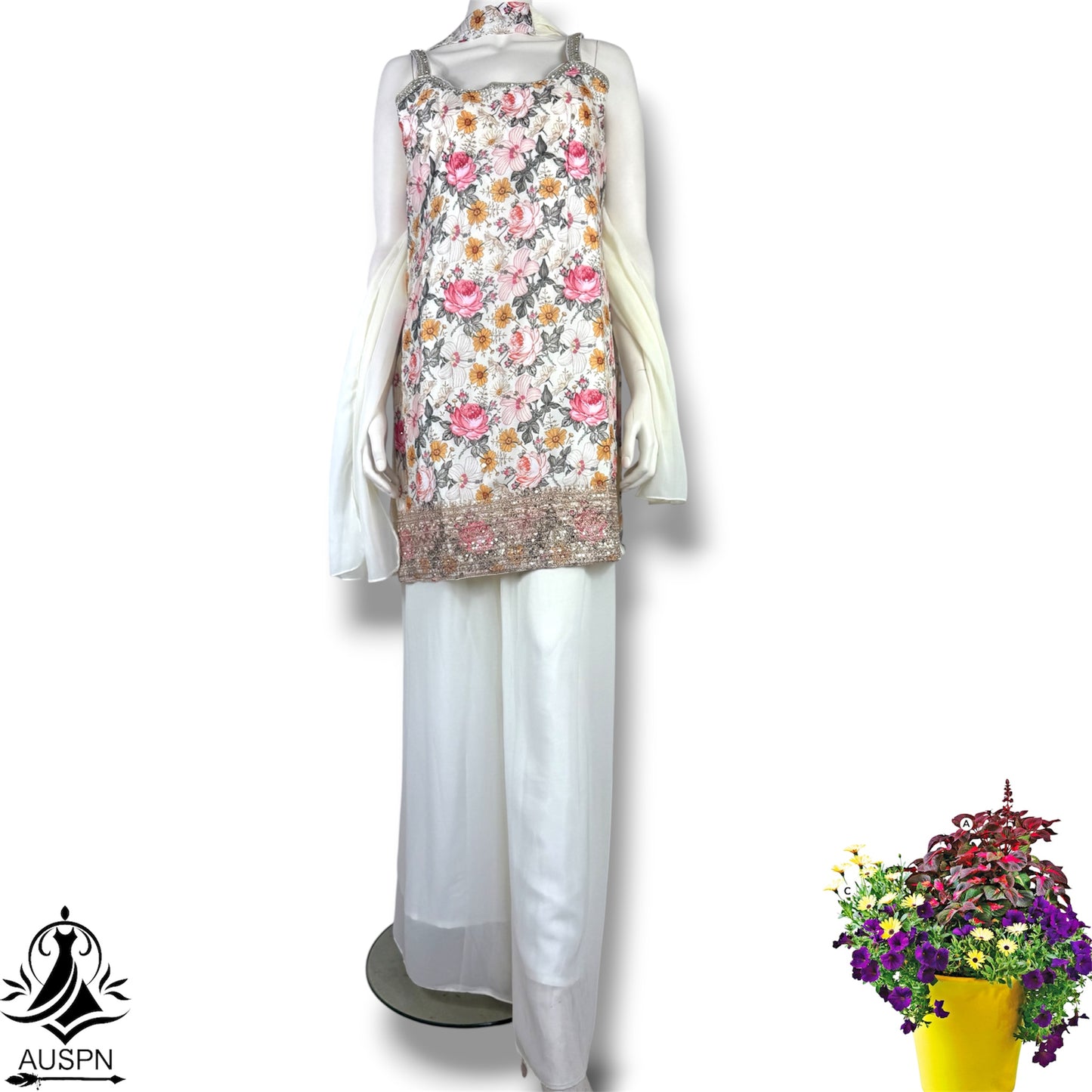 Lime Green Floral Embroidered Sharara Set with Dupatta