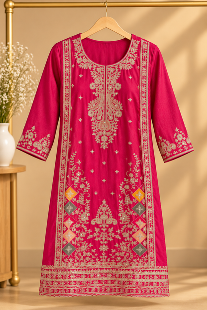 Rani Pink Embroidered Dhoti Suit Set