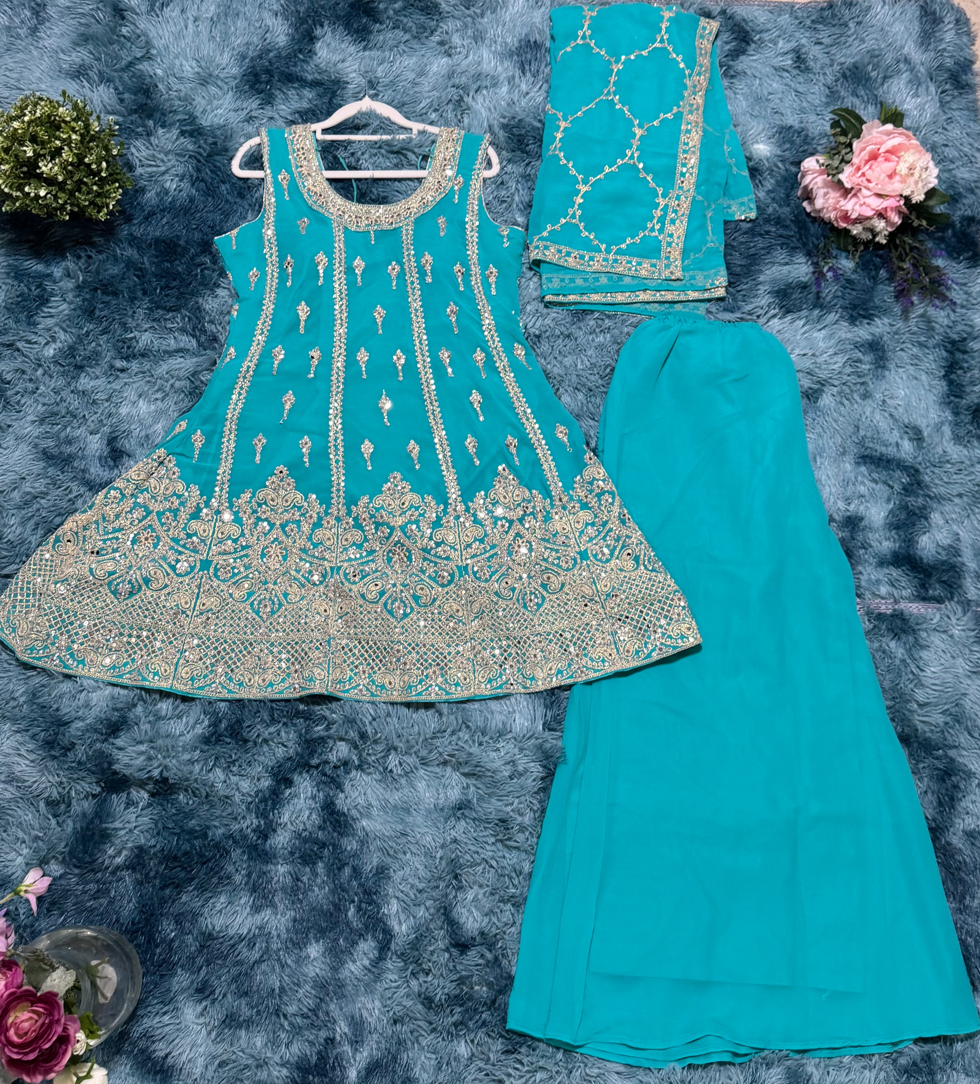 Kameez with Sharara separate full sleeves given