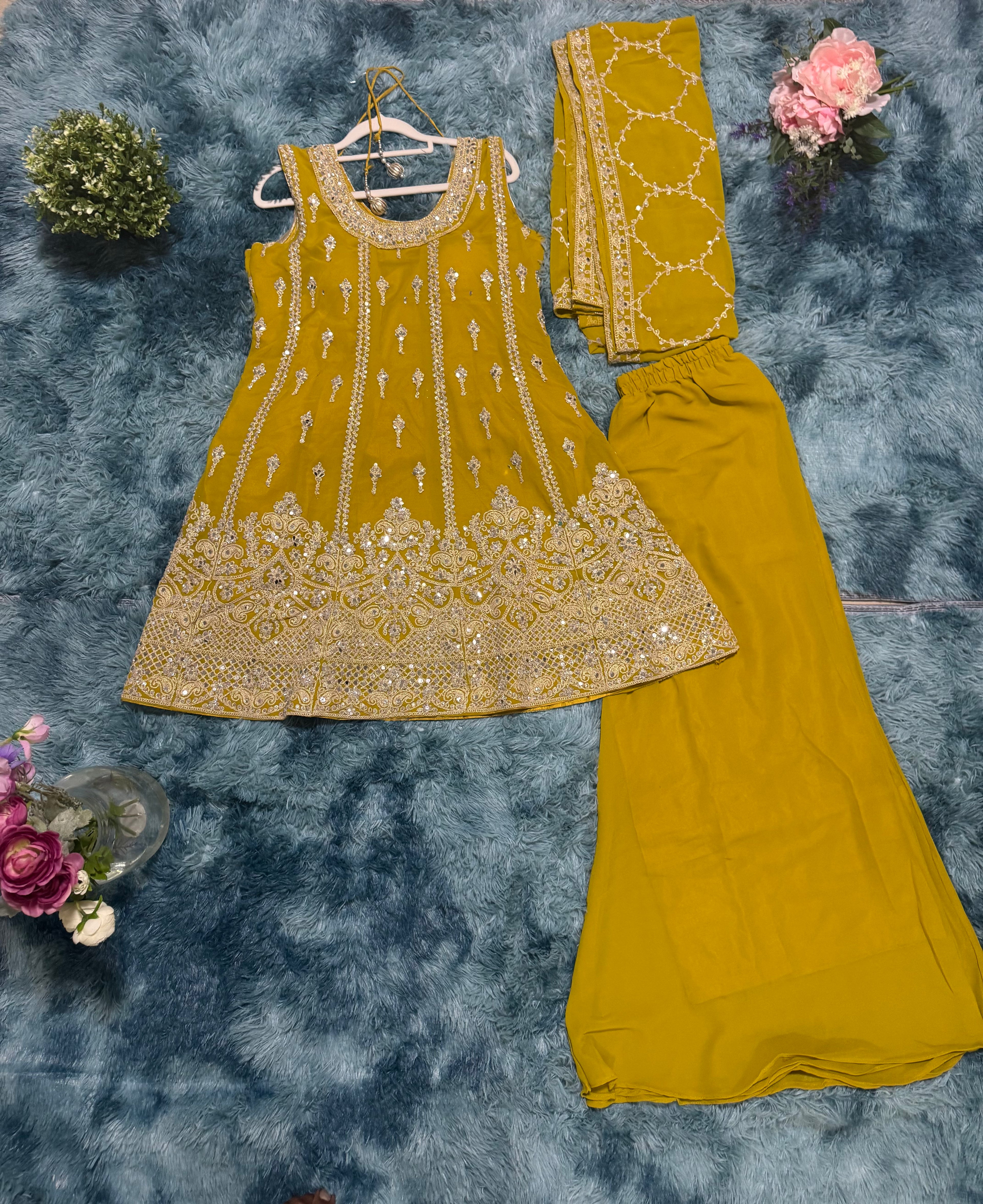 Kameez with Sharara separate full sleeves given
