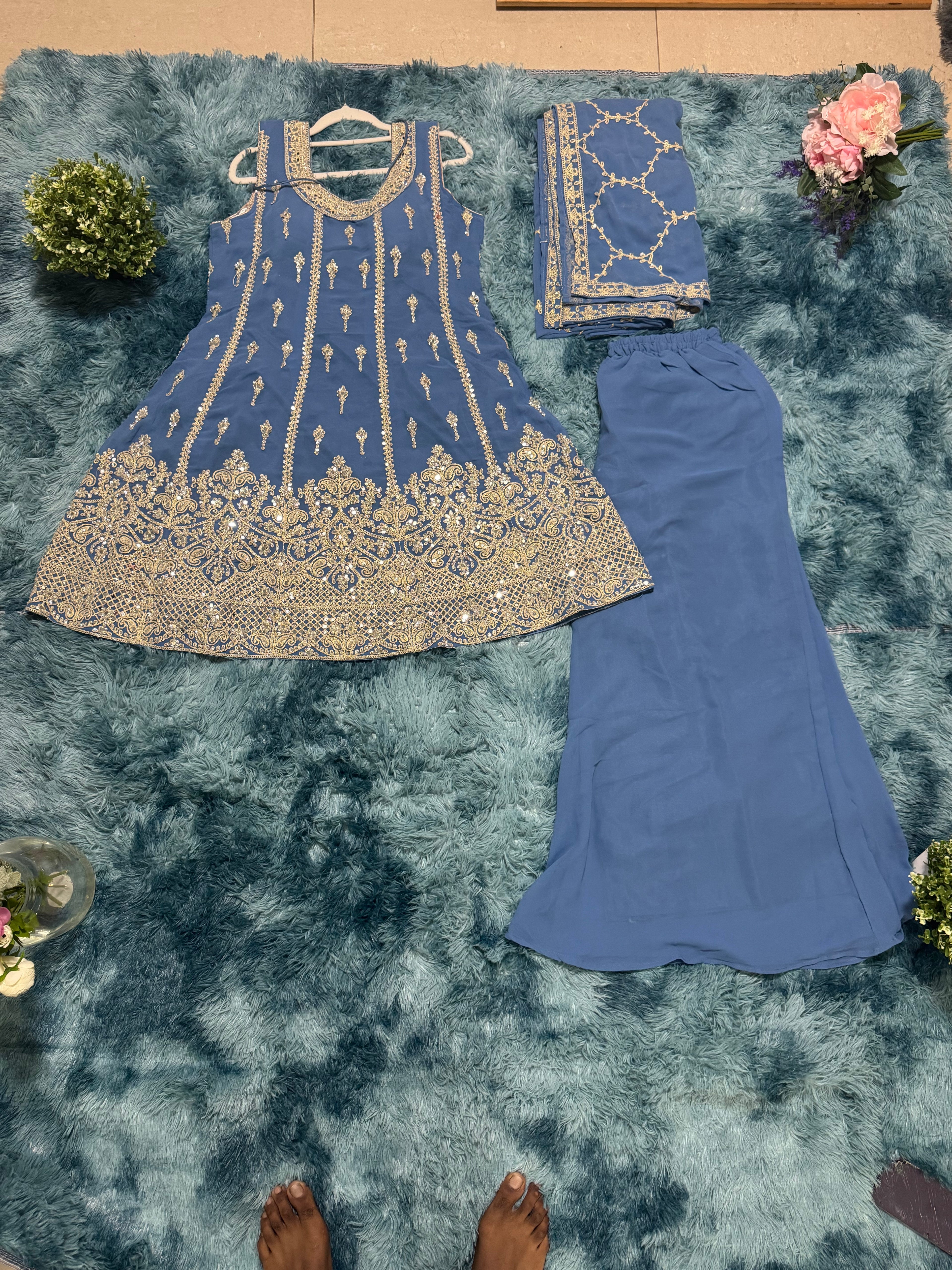 Kameez with Sharara separate full sleeves given