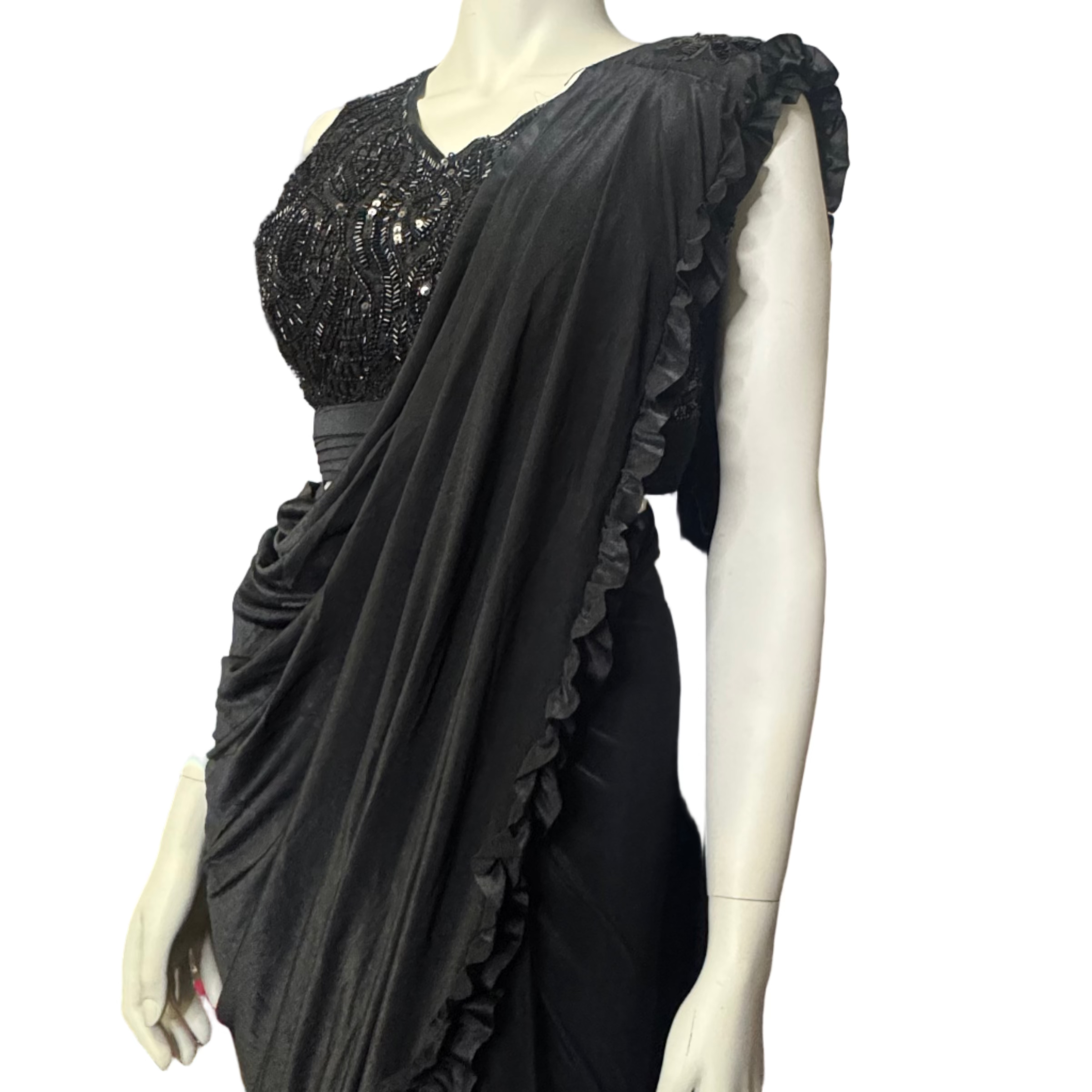 black pre-stitched Saree