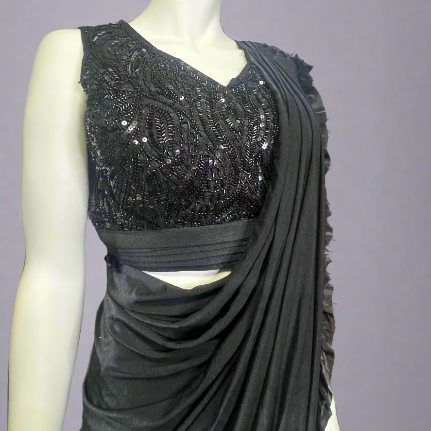 black pre-stitched Saree