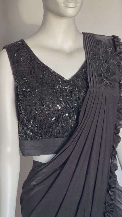 Ridhima Black Ruffle Saree 🖤✨