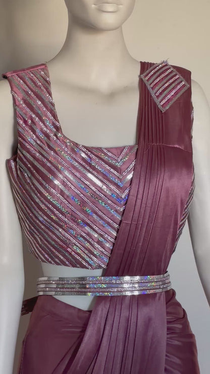 Wine Shimmer Party Wear Saree 🍷✨